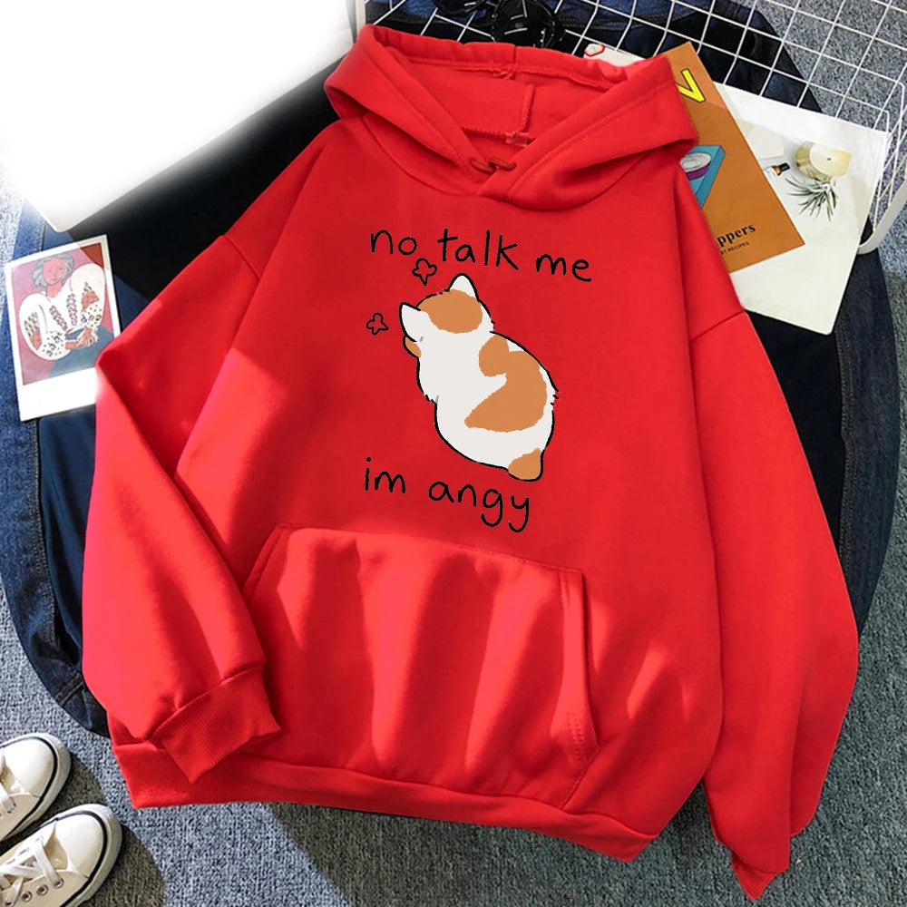 Funny No Talk Me Cute Angry Cat Hoodies Printed Men Woman Fashion Hoodie Hooded Sweatshirts Pullovers Unisex Tracksuits Clothing - reetell