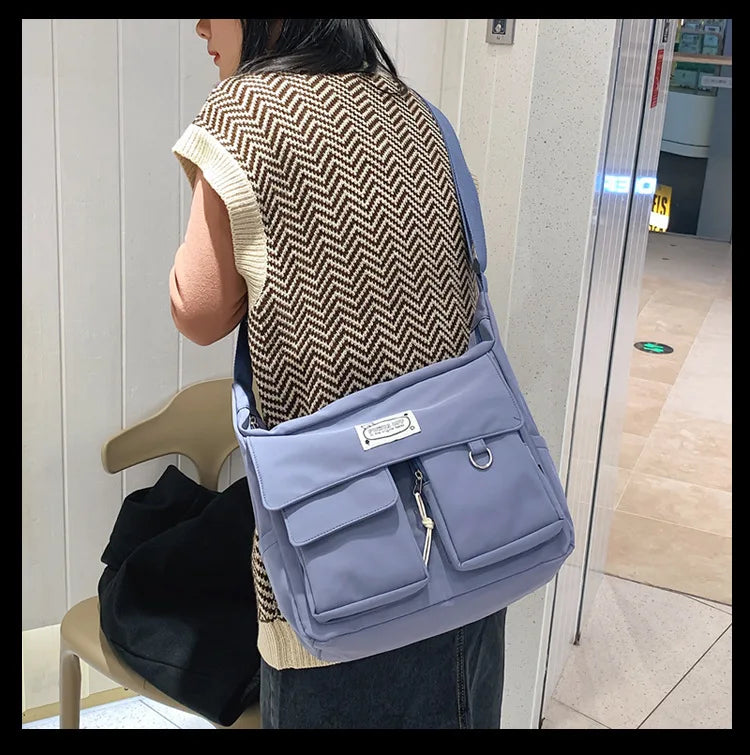 Korean Ulzzang Messenger Bag Women New 2023 Nylon Bags Multipockets Crossbody Bags For Women School Book Shoulder Bag Girls Sac - reetell