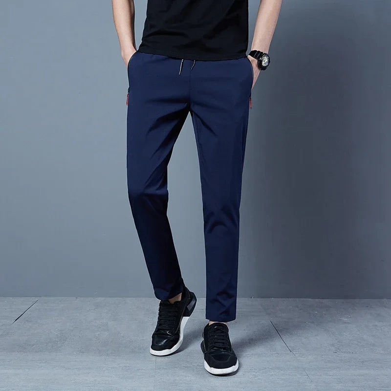 Men's Casual Pants Business Stretch Slim Fit Elastic Waist Jogger Korean Classic Blue Black Gray Male Brand Trousers - reetell