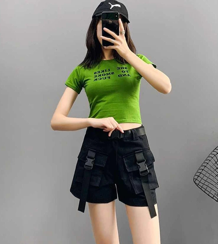 Boxer Women's Cargo Shorts with Pockets Female Short Pants Wide High Waist Korean Style Aesthetic Design Harajuku Fashion Cheap - reetell