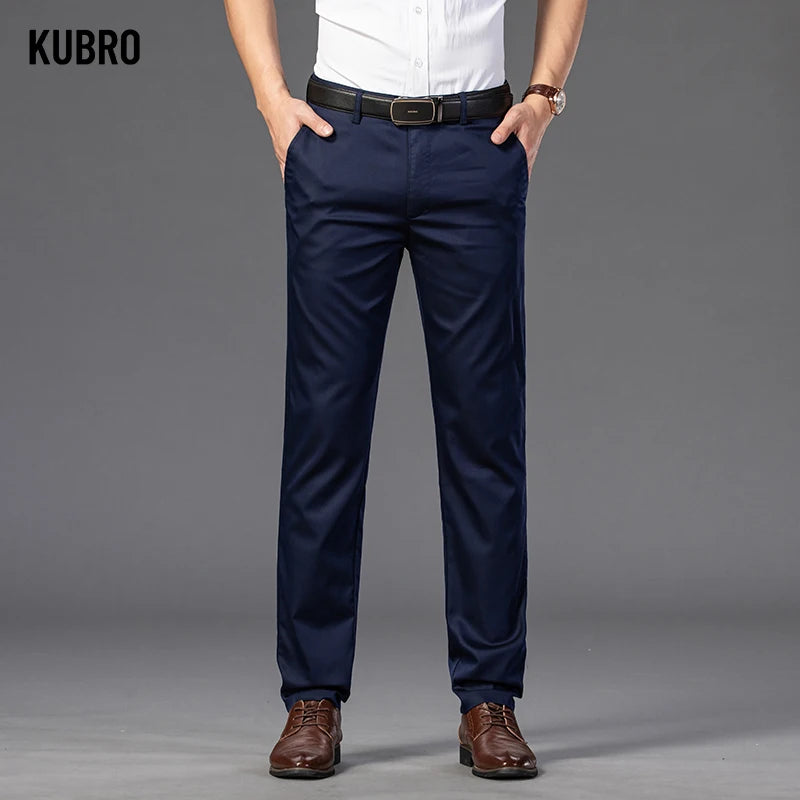 KUBRO Men's Summer Thin Fashion Business Casual Suit Pants Long Pants Men's Elastic Straight Sleeve Formal Pants Plus Size 28-40 - reetell