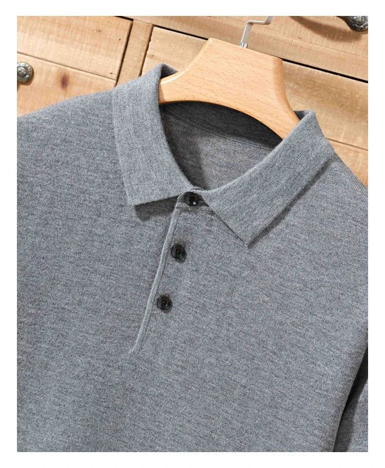 100% merino sweater summer men's lapel pullover short sleeve POLO neck sweater loose top knitted clothing plus size T-shirt