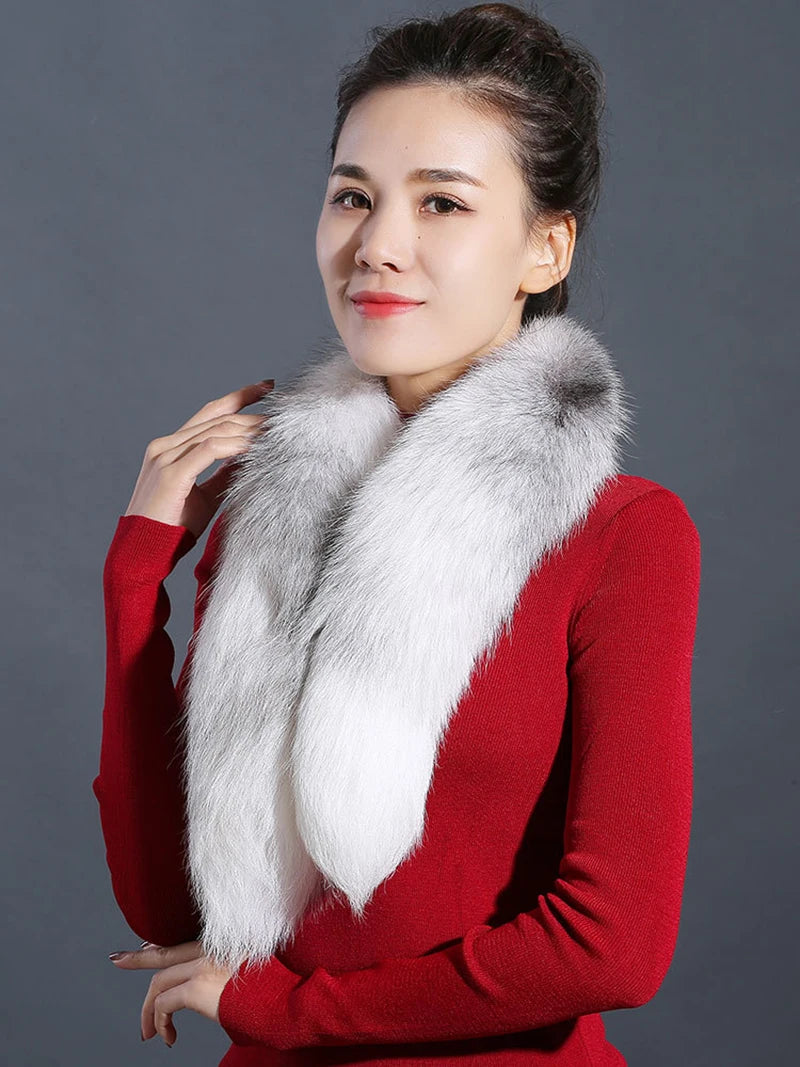 Genuine natural fox fur scarf furry classic Drawstring fox tail Winter Women Men Natural Fur Collar Neck Warmer fur collar 90 cm - reetell