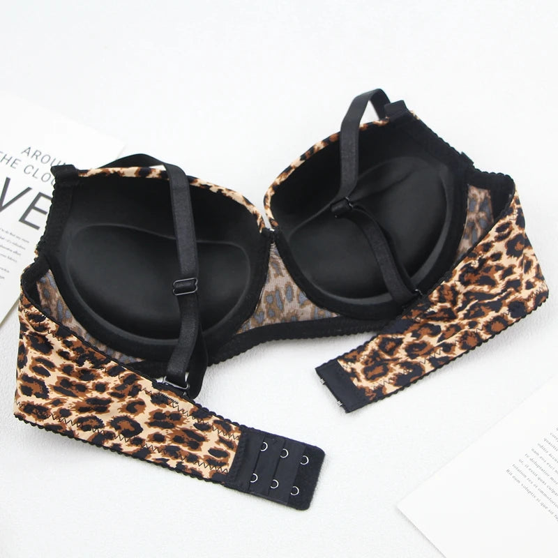 2024 New Sexy Leopard Print Underwear For Women Push Up Bra Sets Seamless Khaki Beige Black Female Lingerie - reetell