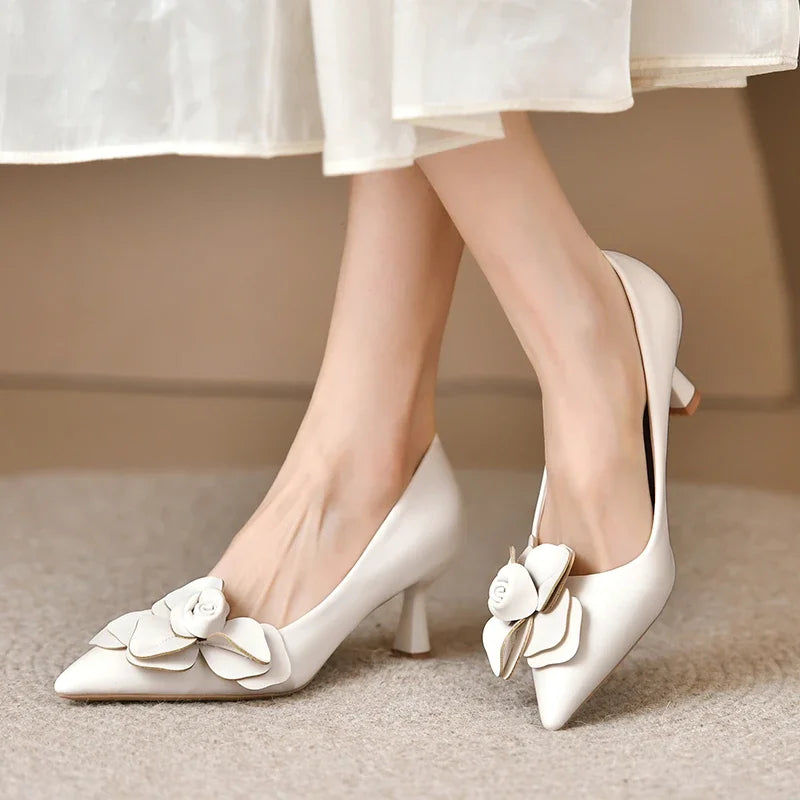 Sexy Luxury Women's Pumps Bow 2024New Fashion Pointed Toe Dress Women Shoes Flowers Party Single Shoes Women High Heels - reetell