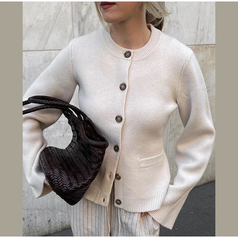 Knitted Solid Women Sweater Long Sleeve O Neck Female Cardigan 2024 Autumn Single Breasted Long Sleeve Pockets Lady Knitwear - reetell