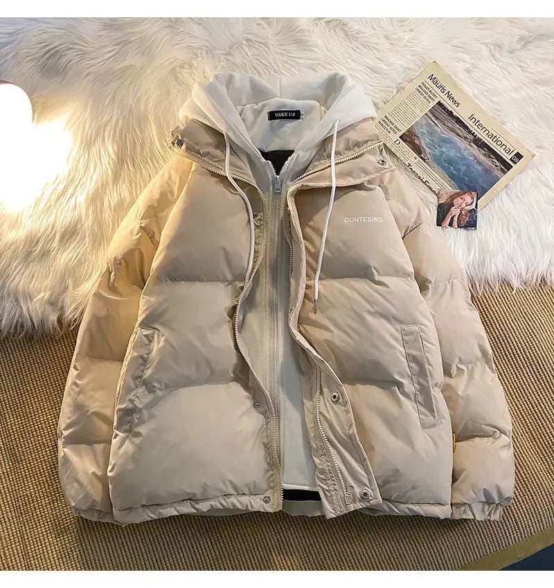 Korean fashion Version Winter Leisure Cotton Clothes Women Y2K Multi-functional Fake Two Pocket Zipper Down Jacket Thick Coat - reetell