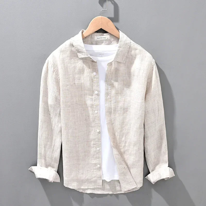 Linen Shirt Men's Seasonal Long Sleeved Top Korean Linen Breathable Shirt Oversized Loose Fitting Men's Clothing