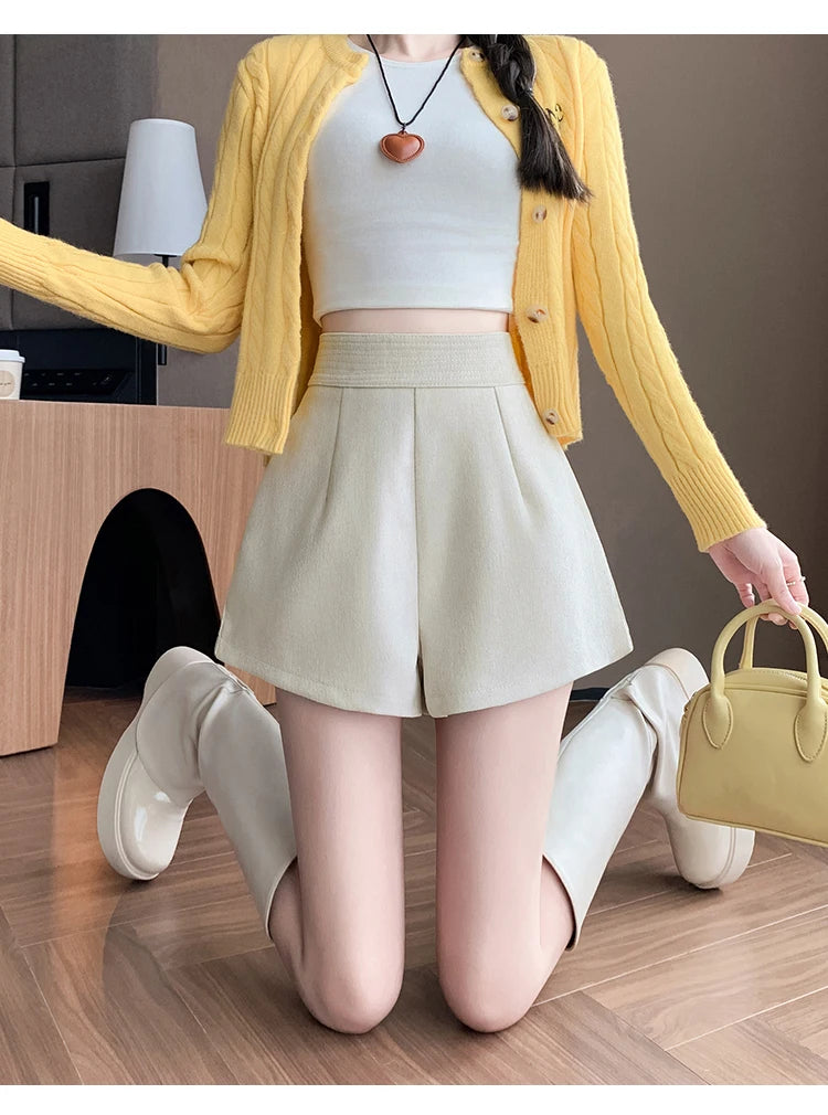 Fashion New Autumn Office Lady Womens Shorts Apricot Black Shorts Women High Waist Short Mujer Shorts for Women D28 - reetell