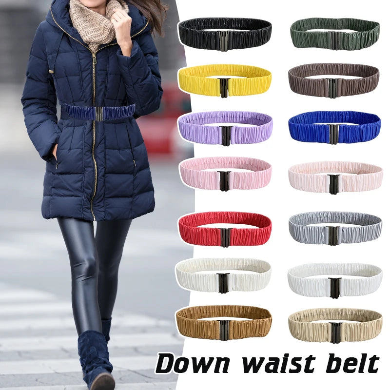 Lady Elastic Waist Belt Cinch Stretch Waistband Buckle For Down Puffer Coat Waistband Down Jacket Thin Waistbelt