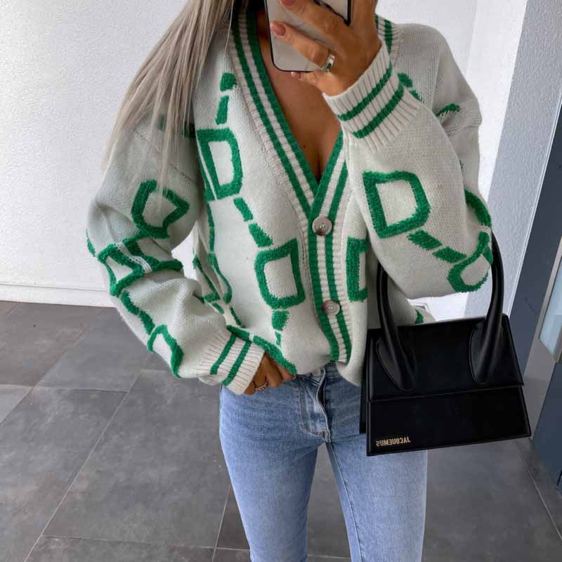 Women Autumn Winter New Loose Knitted Cardigan Casual  V-neck Drop-shoulder Sleeve Sweater Coat Female Chic Crochet Outerwear - reetell