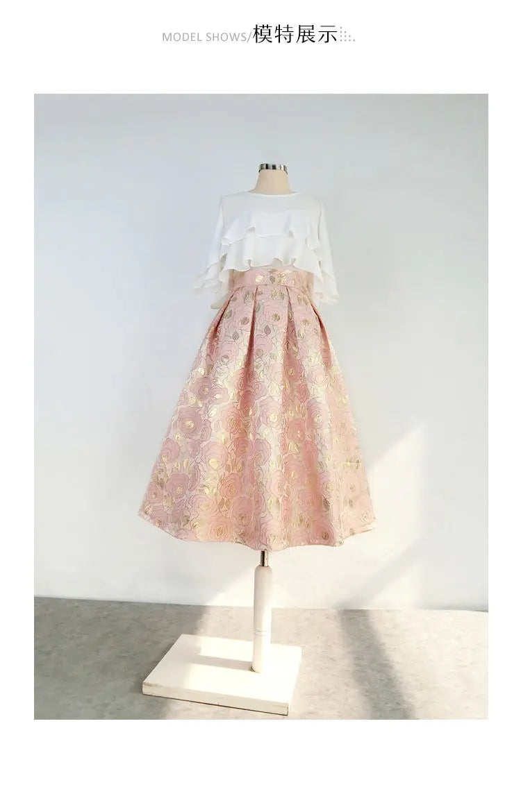 High-End Temperament Jacquard Women Irregular Skirts Elegant Fashion Classic All-match A-line Skirt Korean Vintage Tutu Skirt - reetell