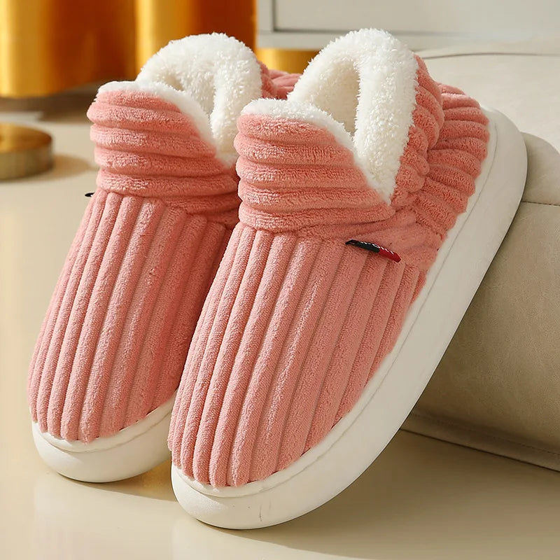 Bebealy Warm Winter Fur Men Slippers Indoor Fluffy Plush Men Shoes Outdoor Casual House Ankle Boots For Men Non-slip Soft Shoes