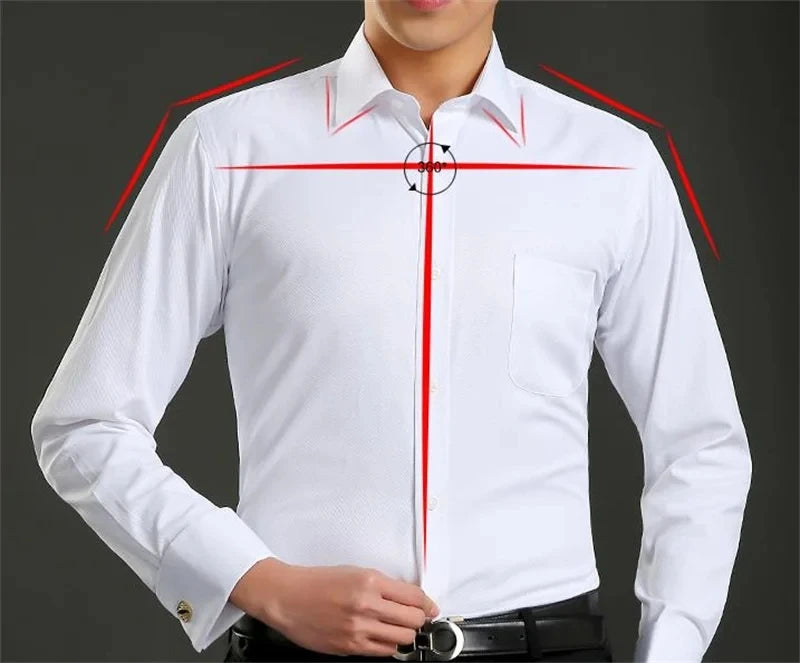 Men's French Cuff Dress Shirt 2023 New White Long Sleeve Formal Business Buttons Male Shirts Regular Fit Cufflinks Shirt M~6XL