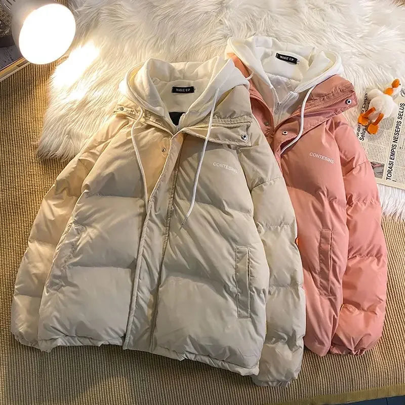 Korean fashion Version Winter Leisure Cotton Clothes Women Y2K Multi-functional Fake Two Pocket Zipper Down Jacket Thick Coat - reetell