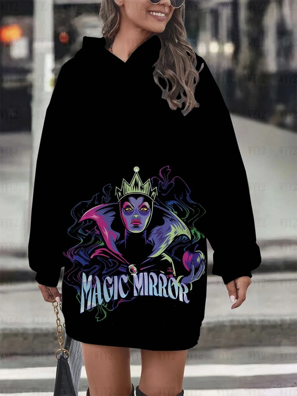 Ladies Hoodie Sweatshirt Dress Casual Cartoon Street Style Printed Round Neck Sweatshirt Dress Disney Sleeping Devil Pattern - reetell