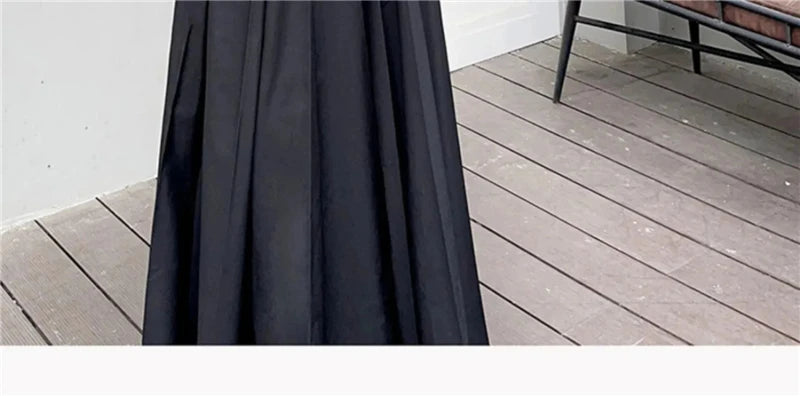 TFETTERS Black Maxi Skirt 2024 Spring/Summer New Low Waist Long Skirts Fashion Retro Casual Pleated Skirts for Women - reetell