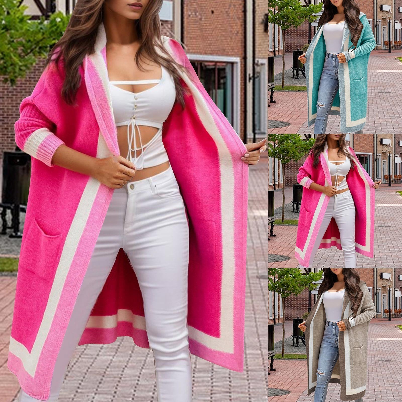 Women's Casual Hooded Sweater Cardigan Coat Chic Warm Loose Fit Streetwear Long Sweater Knitted Cardigan Autumn Winter Oversized - reetell