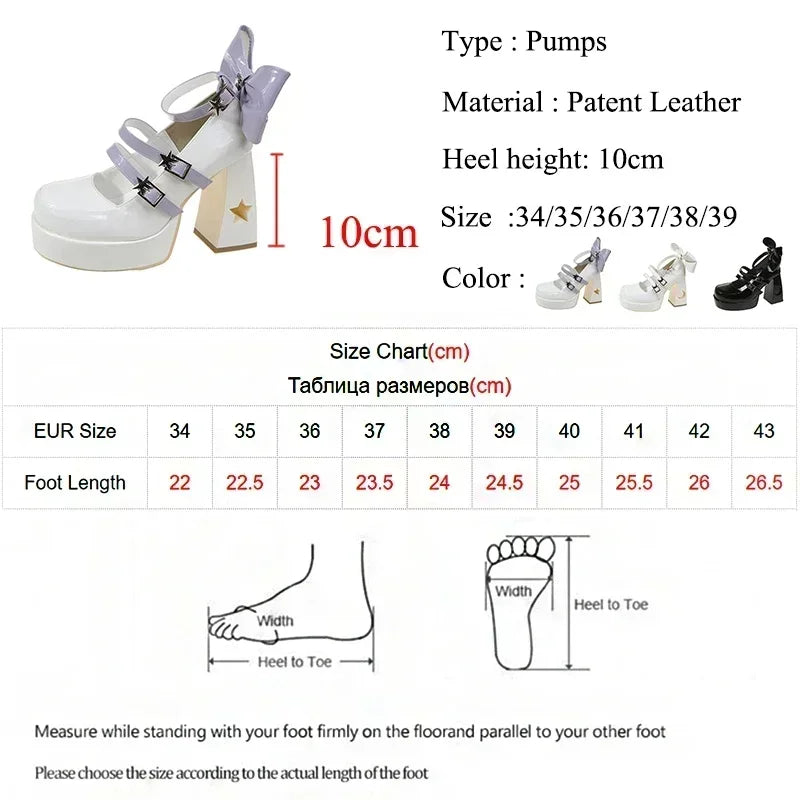 Spring Punk  Chunky Platform High Heels Pumps Women Thick Heel Mary Jane Lolita Shoes Woman Patent Leather Cosplay Shoes