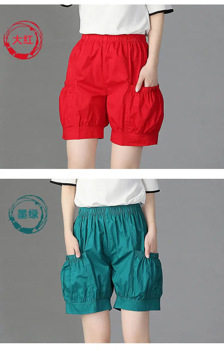 Women Summer Simplicity Loose Large Size All-match Solid Color High Waist Bloomers Women Clothes Casual Fashion Quarter Shorts - reetell