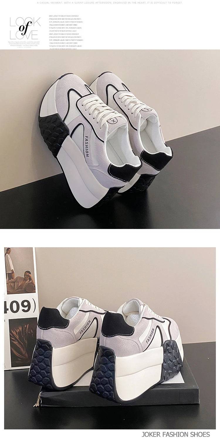 2023 Women Platform Sneakers New Autumn Breathable Wedges Casual Shoes 9CM High Heels Thick Sole Sneakers Woman Deportivas Mujer - reetell