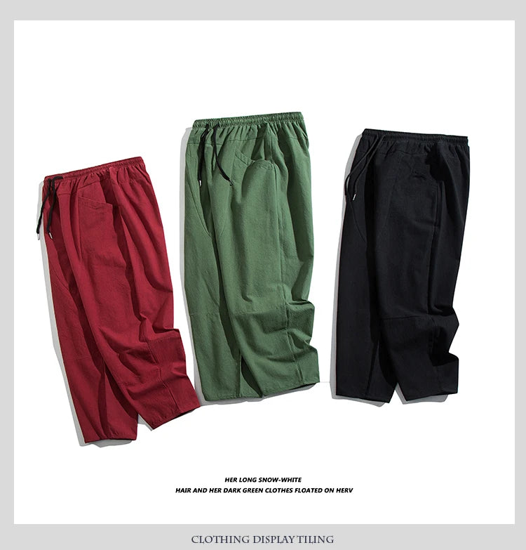 100% Cotton Ankle Length Pants Summer Casual Pants Man Trendy Japanese Loose Pants Men - reetell