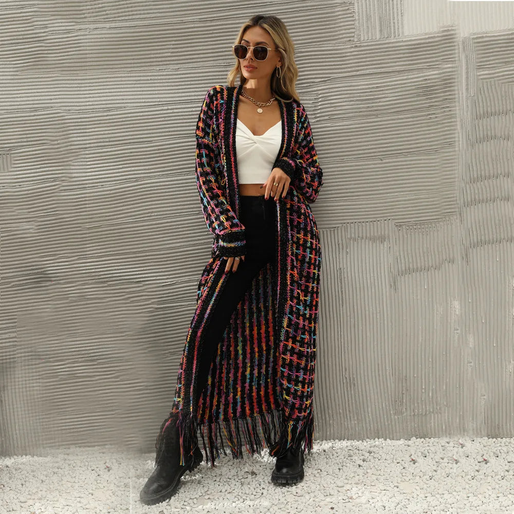 2023 Winter New Large Size Fringe Long Cardigan Coat Sweater Knitted Cardigan Women Korean Fashion Streetwear Cardigan - reetell