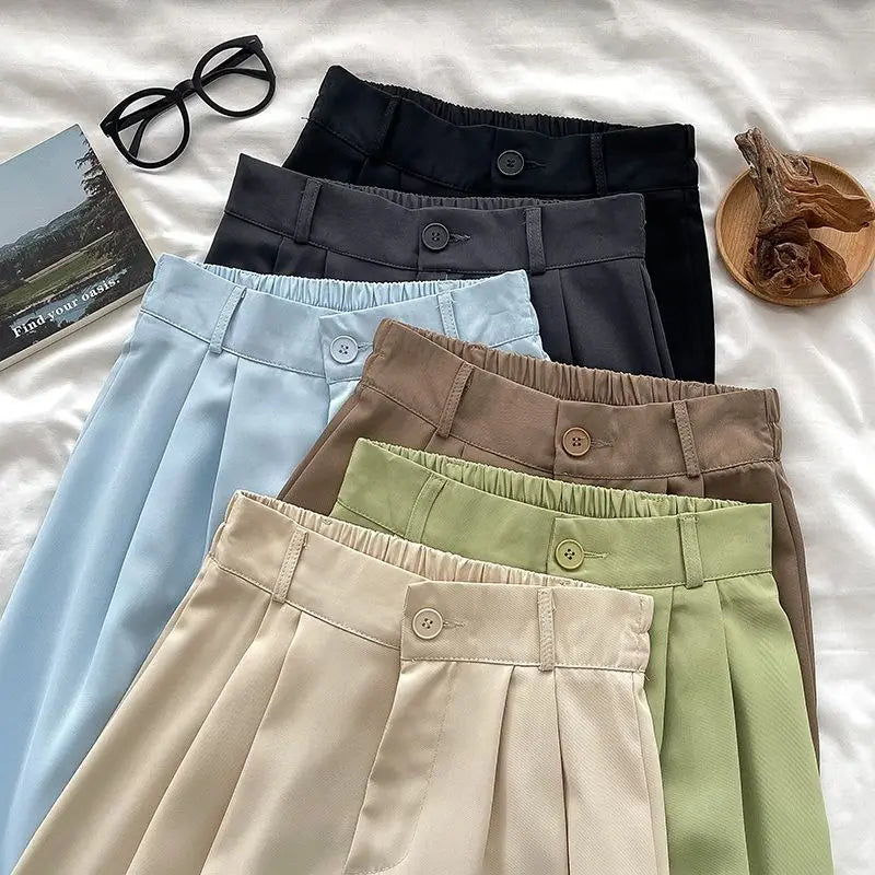 Chic High Waist Pants Women 2024 Spring Summer Casual Loose Solid Straight Trouser Office Ladies Work Nine Points Suit Pant New - reetell