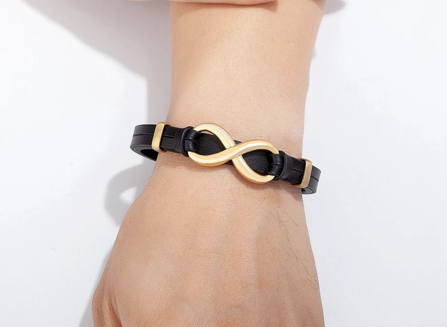 TYO Luxury Genuine Leather Infinity Symbol Mens Bracelet Stainless Steel Buckle Couple Bangles Jewelry Dropshipping Wholesale