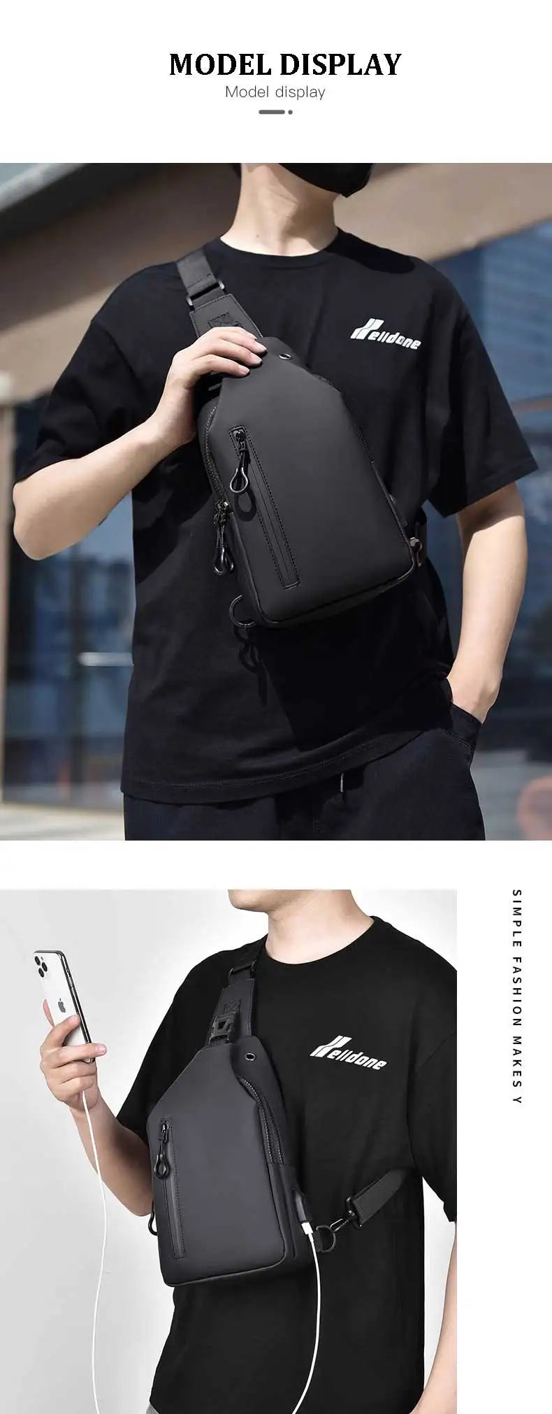 inmindhouse Chest Bag Fashion New Solid Color Men Chest Bag Outdoor Casual Fashion One Shoulder Crossbody Bag