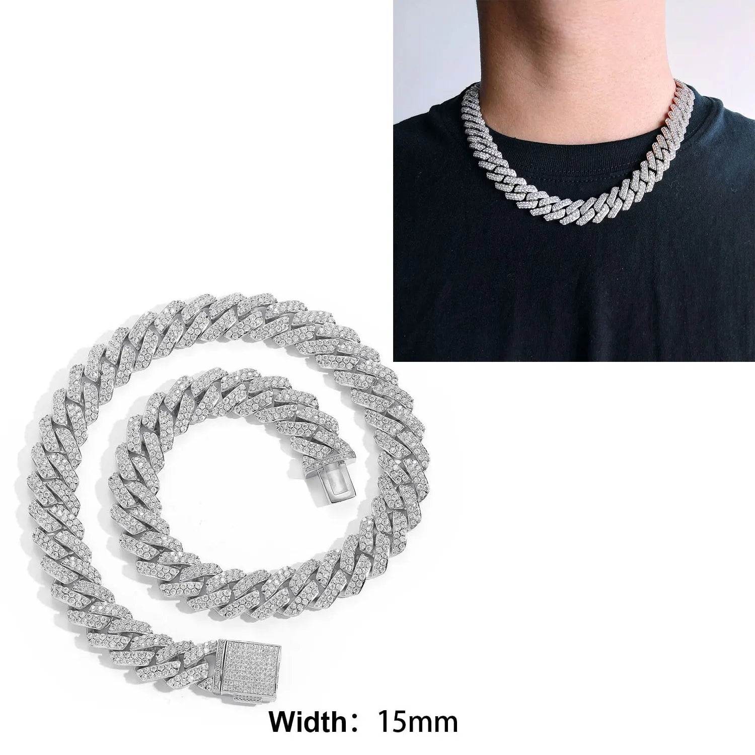 Iced Out 10-20mm Mens Miami Cuban Link Necklace Hip Hop CZ Cubic Zirconia Bling Prong Cuban Chain