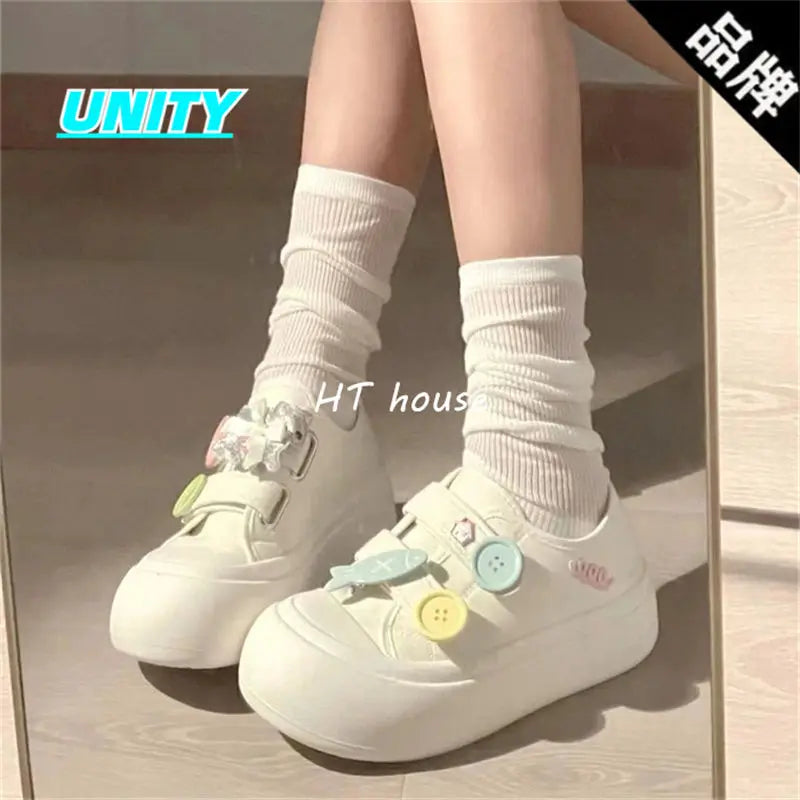 Kawaii Fish Platform Sneakers White Shoes Woman Casual Flats Spring Summer Tennis Female Vintage Vulcanize Cute Footwear Korean