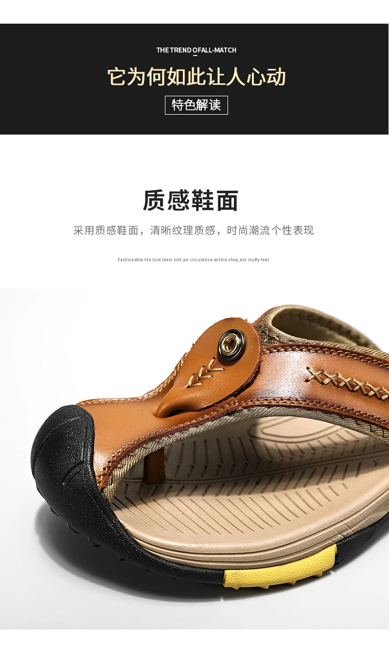 Genuine Cow Leather Shoes Men Baotou Sandals Mens Flip Flops Men's Casual Shoes Classic Beach Slippers Anti-slip Summer 2023