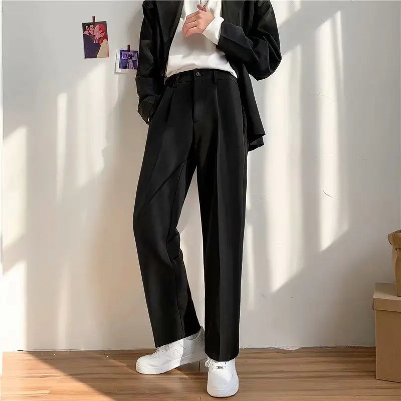 Spring Autumn Fashion High Waist Casual Pants Men's Clothing Solid Temperament Loose All Match Pockets Korean Style Y2K Trousers - reetell