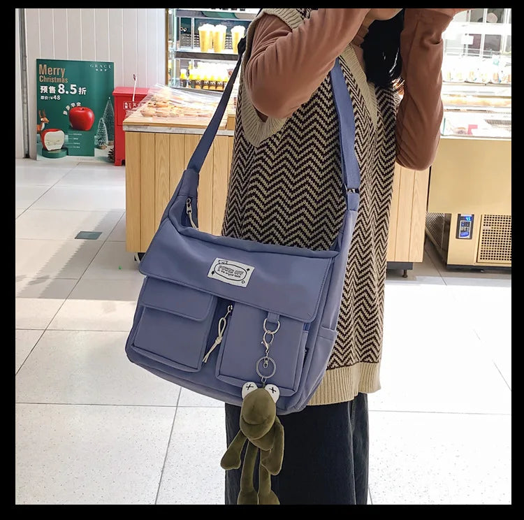 Korean Ulzzang Messenger Bag Women New 2023 Nylon Bags Multipockets Crossbody Bags For Women School Book Shoulder Bag Girls Sac - reetell