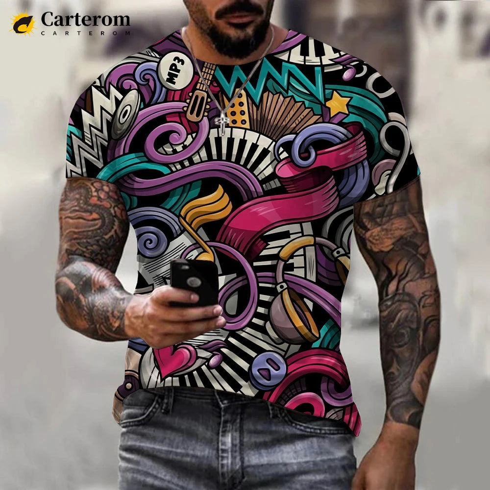 2022 New Fashion Neon Graffiti Printed 3D T-shirt Men Women Summer Casual Short Sleeve Hip Hop Harajuku Streetwear Tops - reetell