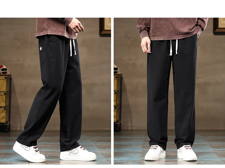 HIQOR Men Casual Pants Fashion Jogger Pant Loose Straight Wide Leg Trousers Cotton Vintage Cargo Pants Man Solid Streetwear Men