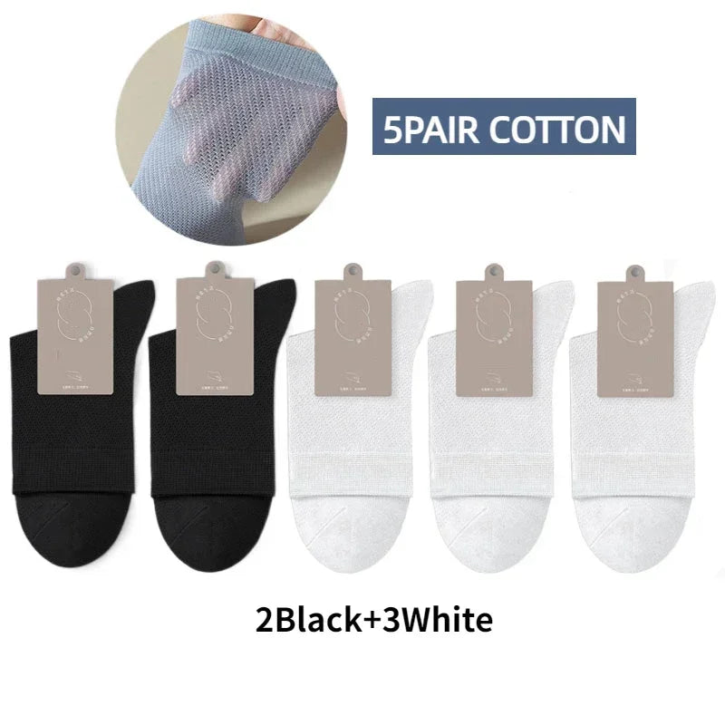 5 Pairs Men High Quality 96% Pure Cotton Socks Antibiosis Business Deodorant Sock Mesh Breathable Male Solid Color Casual Summer