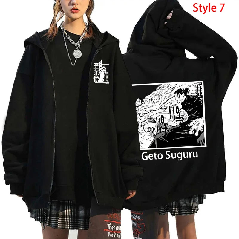 Autumn Zip Up Jacket Anime Satoru Gojo Printing Zippered Hoodie Streetwear Men Women Sweatshirts Harajuku Unisex Casual Clothing - reetell