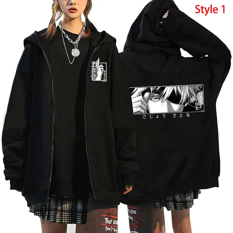 Autumn Zip Up Jacket Anime Satoru Gojo Printing Zippered Hoodie Streetwear Men Women Sweatshirts Harajuku Unisex Casual Clothing - reetell