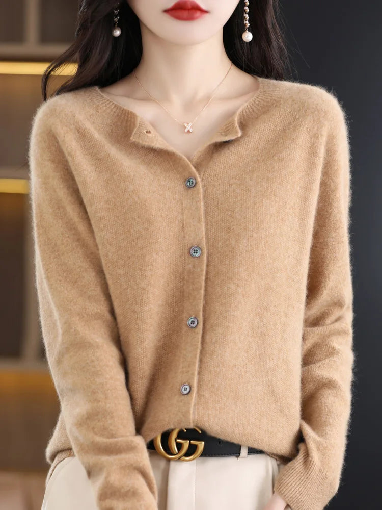 High Quality Round Neck Long Sleeve Cashmere 100% Merino Wool Pullover Women Sweater Coat Top - reetell