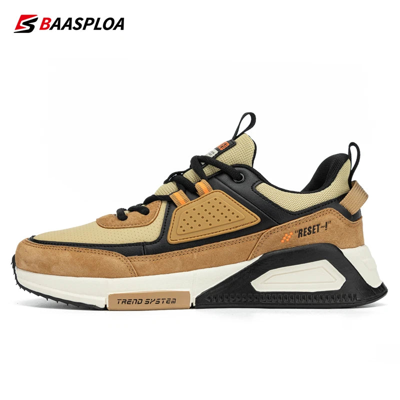 Baasploa Men Casual Waterproof Running Shoes Fashion Leather Skateboard Shoes Non-slip Wear-resistant Male Sport Shoes New - reetell