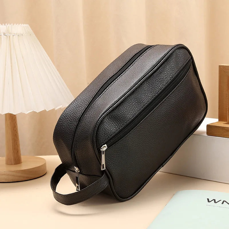 Men Waterproof Travel Toiletries Storage Bag PVC Lychee Pattern Cosmetic Bag Portable Makeup Organiser Male Zipper Handbags