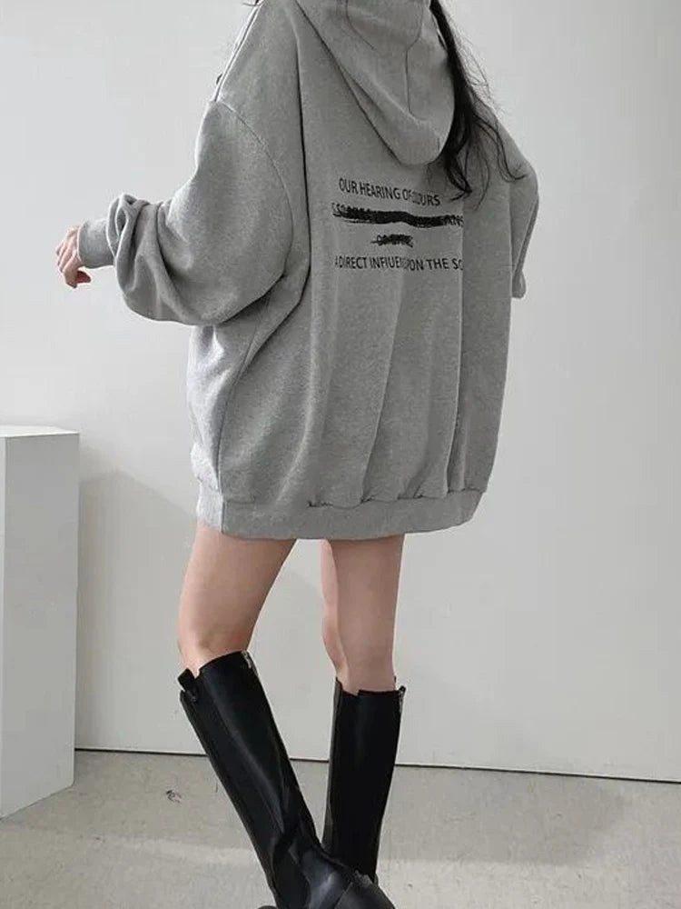 2024 Autumn Minimalist Long Sleeve Women Oversize Hoodies Korea Style Funny Printing Loose Pullovers Y2K Female Clothing Tops - reetell