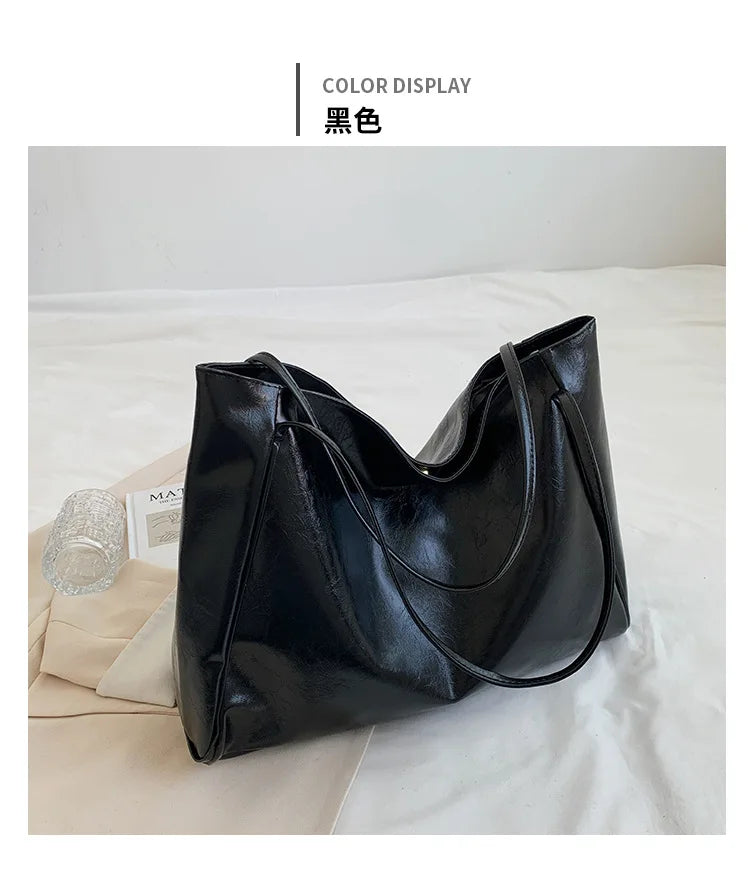 Women Tote Bag Fashion Underarm Pouch Large Capacity Soft Pu Leather Shoulder Bag Retro Crossbody Bag Casual Portable Bucket Bag