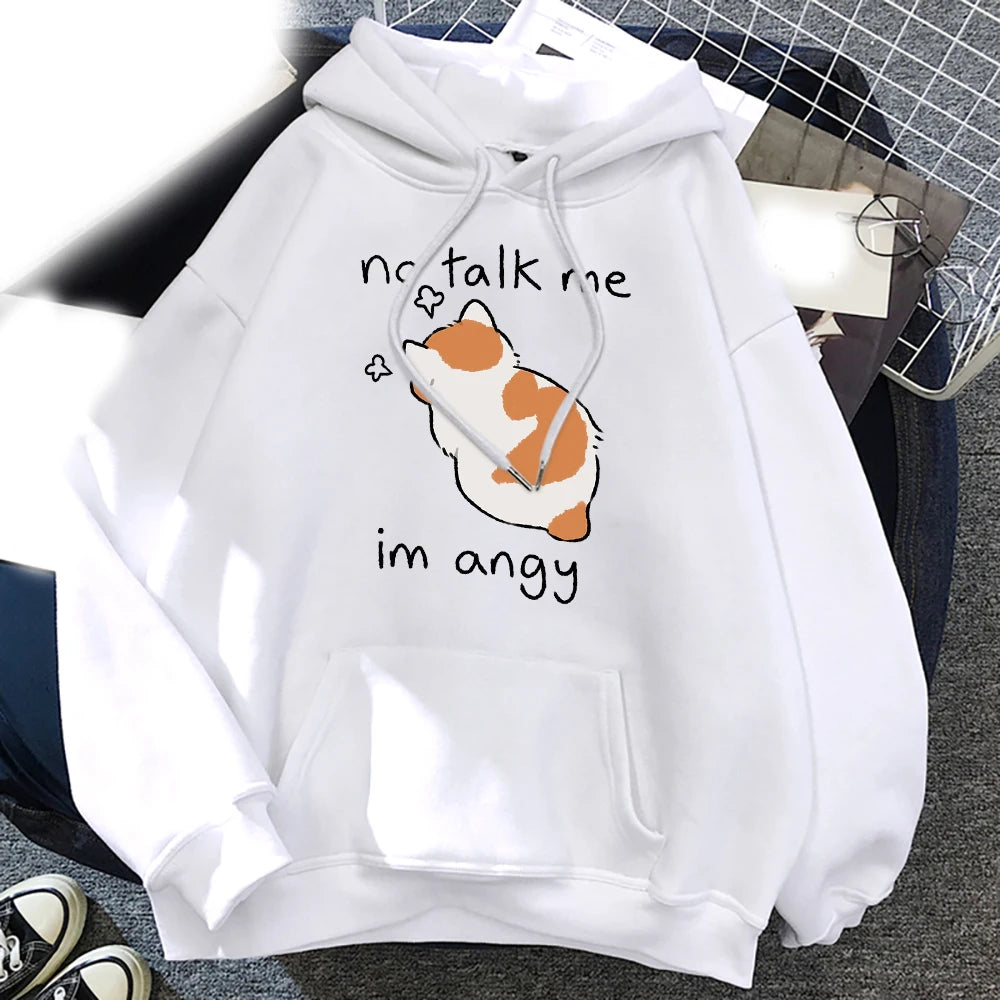 Funny No Talk Me Cute Angry Cat Hoodies Printed Men Woman Fashion Hoodie Hooded Sweatshirts Pullovers Unisex Tracksuits Clothing - reetell