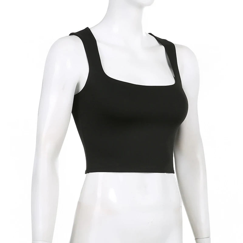 Sleeveless  Collar Crop Top Women Tank Tops Casual   Y2K  Summer 2024  Black T Shirts Sexy - reetell