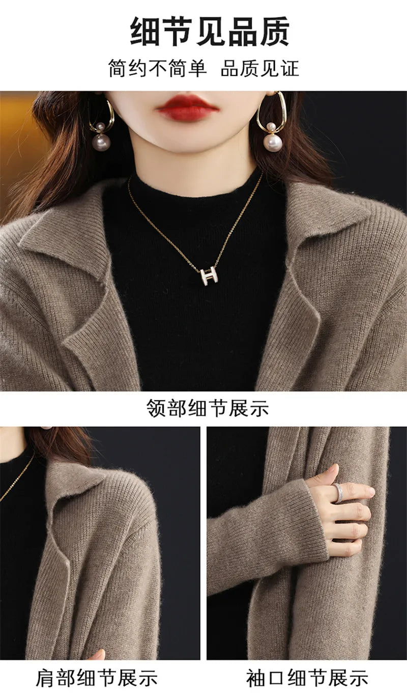 Limiguyue Wool Cashmere Sweater Long  Jacket Turn Down Collar Knit Cardigan Women Winter Autumn Soft Warm Knitwear Coat E329 - reetell