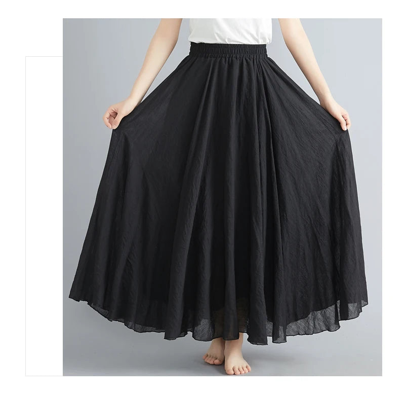 Fashion Cotton Linen Clothes Women Skirts Maxi Y2k Elegant Beach Saia Ropa Mujer Casual Vestido Boho Long Skirt Faldas Harajuku - reetell