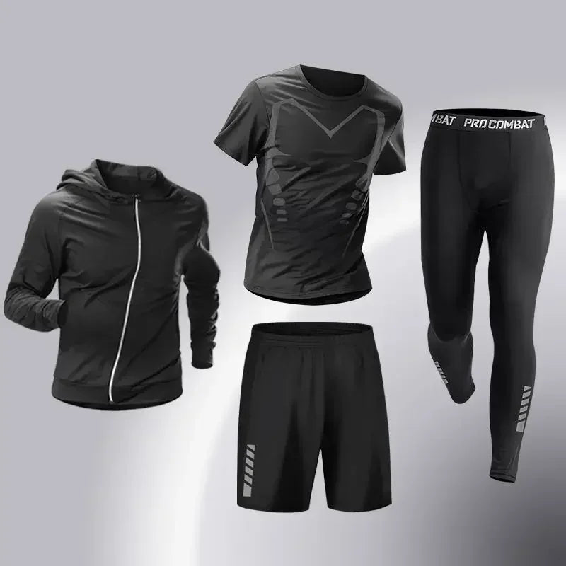 Fashion 3-5 PCS Mens Running Sportswear Set Fitness Jogging Compression Tracksuit Suit Training Sports Clothes Dry Fit Leggings